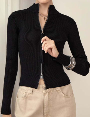 Sexy Stand-Up Collar Ribbed Long Sleeve Top DP25E543