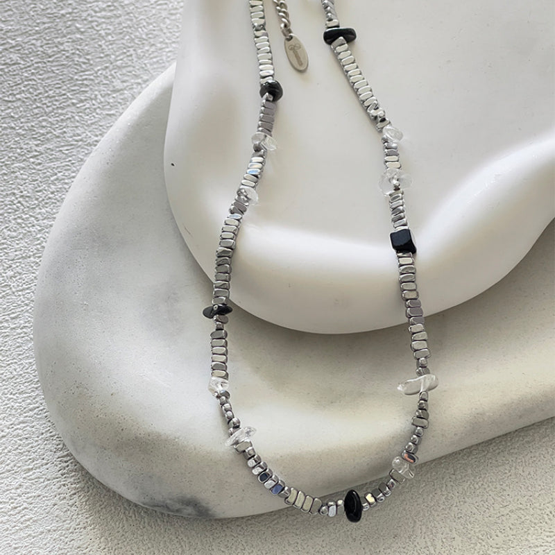 Agate White Crystal Beaded Cool Necklace DPJN0943