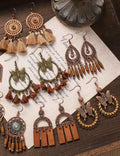 Geometric Wooden Dangle Earrings - DippedShop Wholesale - #2723