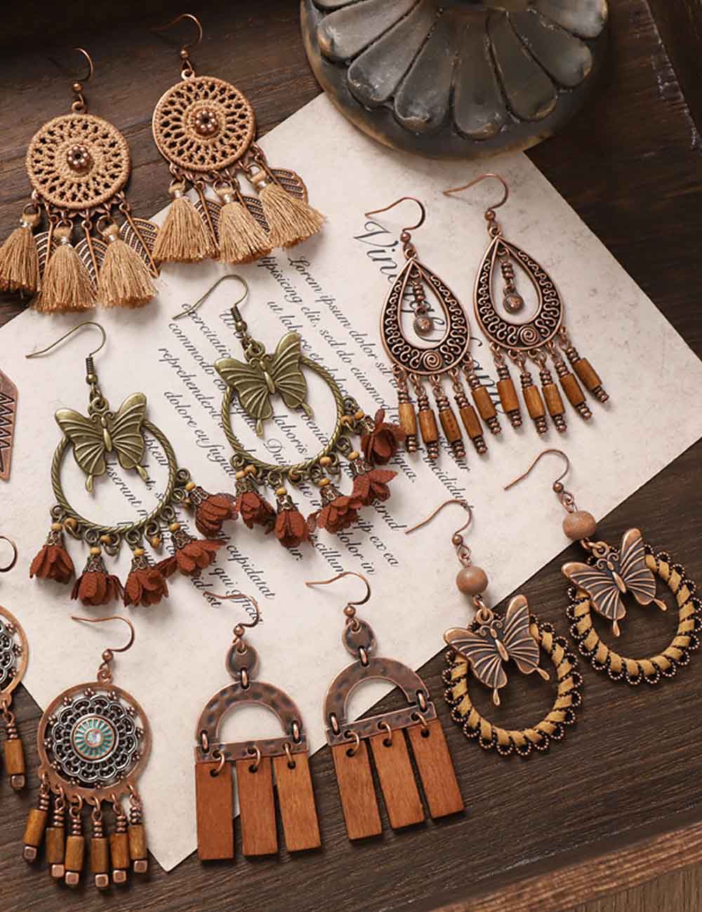 Geometric Wooden Dangle Earrings - DippedShop Wholesale - #2723