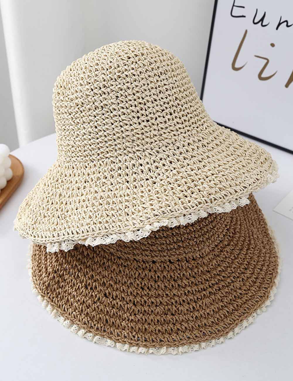 Elegant Lace Straw Bucket Hat - DippedShop Wholesale - #8211