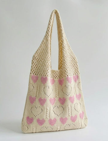 Love Pattern Knit Tote - DippedShop Wholesale - #4979