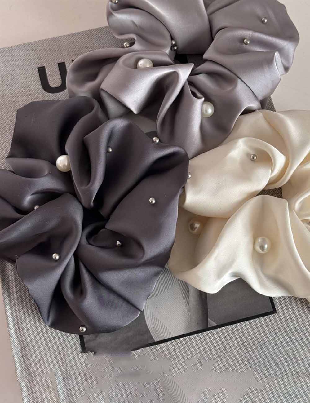 Elegant Pearl Studded Satin Hair Tie DP25F978