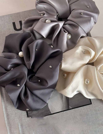 Elegant Pearl Studded Satin Hair Tie DP25F978