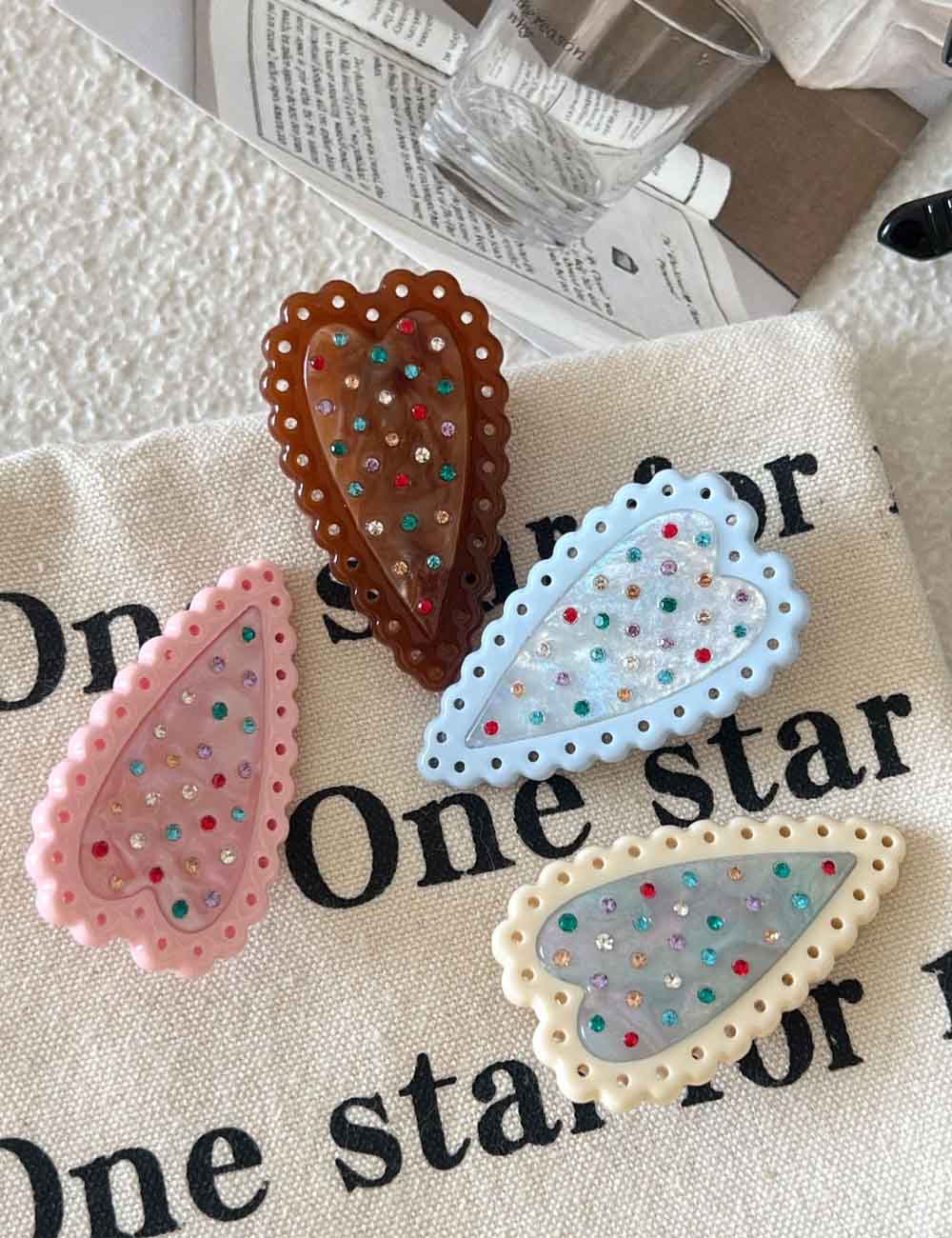 Colorful Rhinestone Polka Dot Heart Hair Clip DP25E877