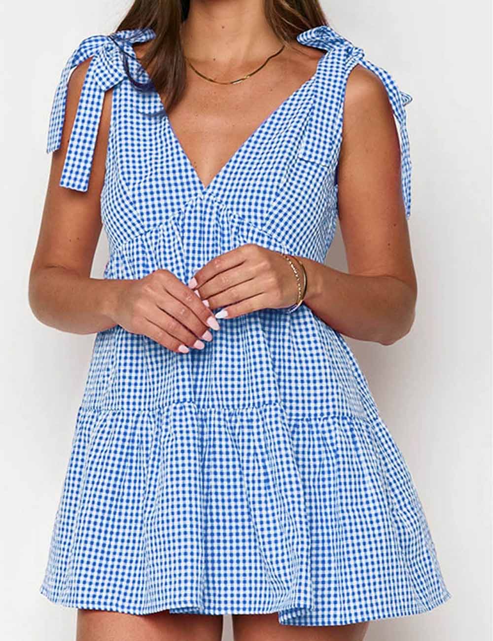 Plaid Tie-Strap Mini Dress - DippedShop Wholesale - #3555