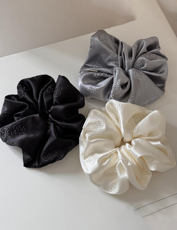 Elegant Rose Embossed Satin Stretchy Scrunchies DP25F972