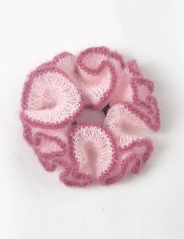 Fuzzy Color Block Handmade Ruffle Scrunchies DP25F948