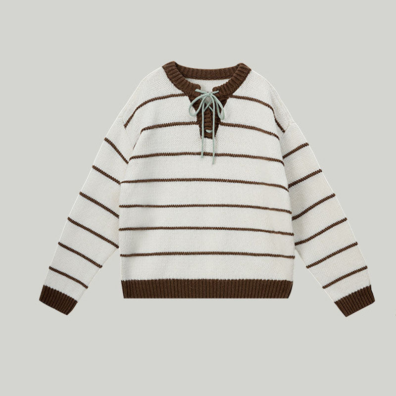 Vintage Color Block Long Sleeve Pullover Sweater DP25H631