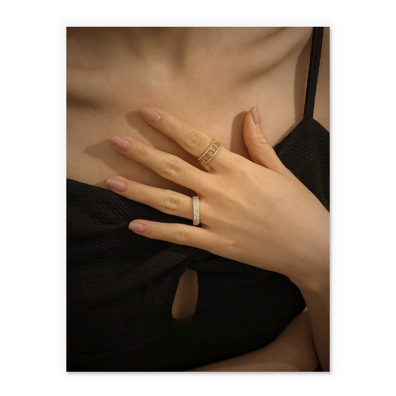 Vintage Gold Plated Hollow Out Zirconia Open Ring 8ZA6JRG123T