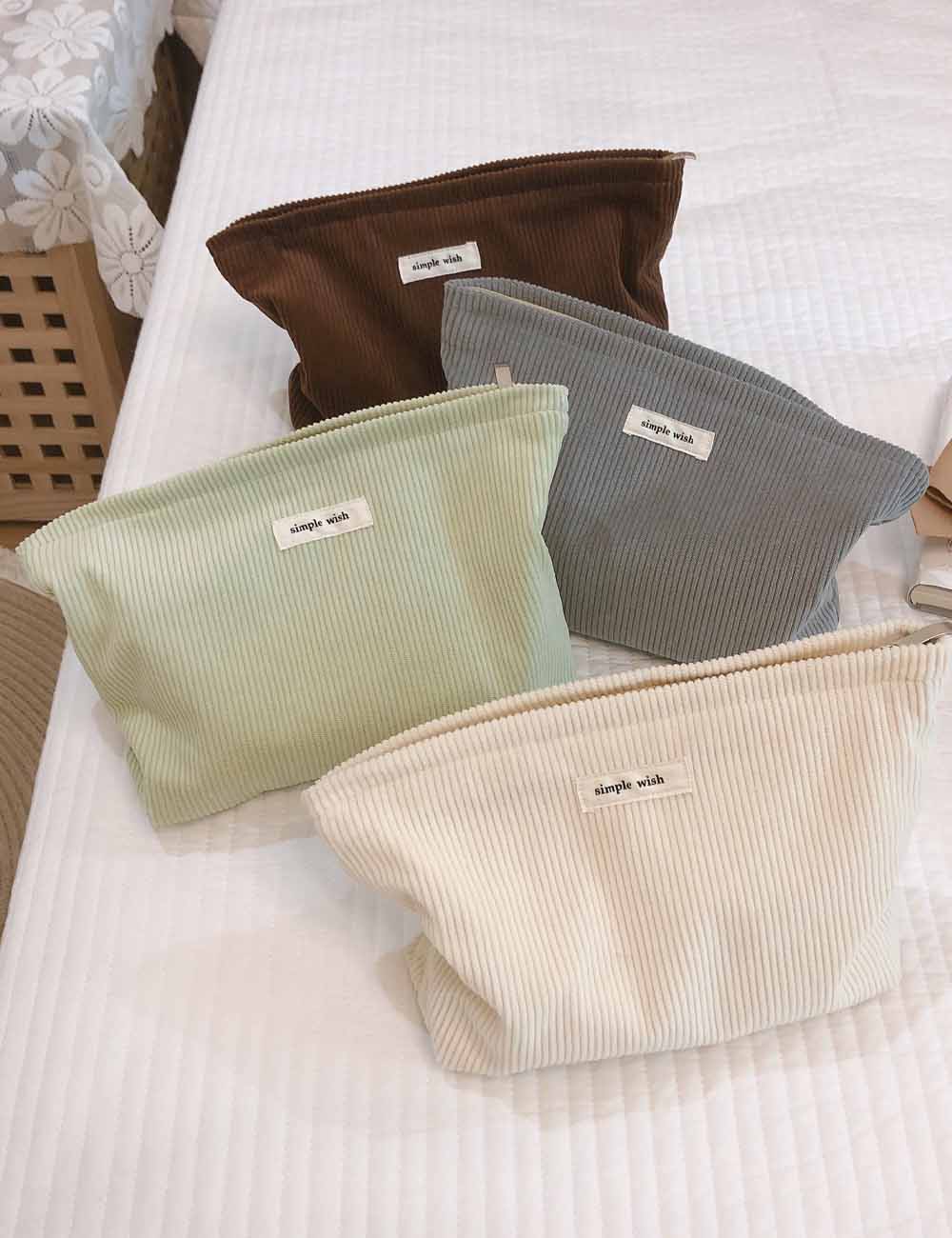 Versatile Solid Color Corduroy Cosmetic Bag DP25E643