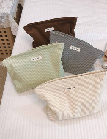 Versatile Solid Color Corduroy Cosmetic Bag DP25E643
