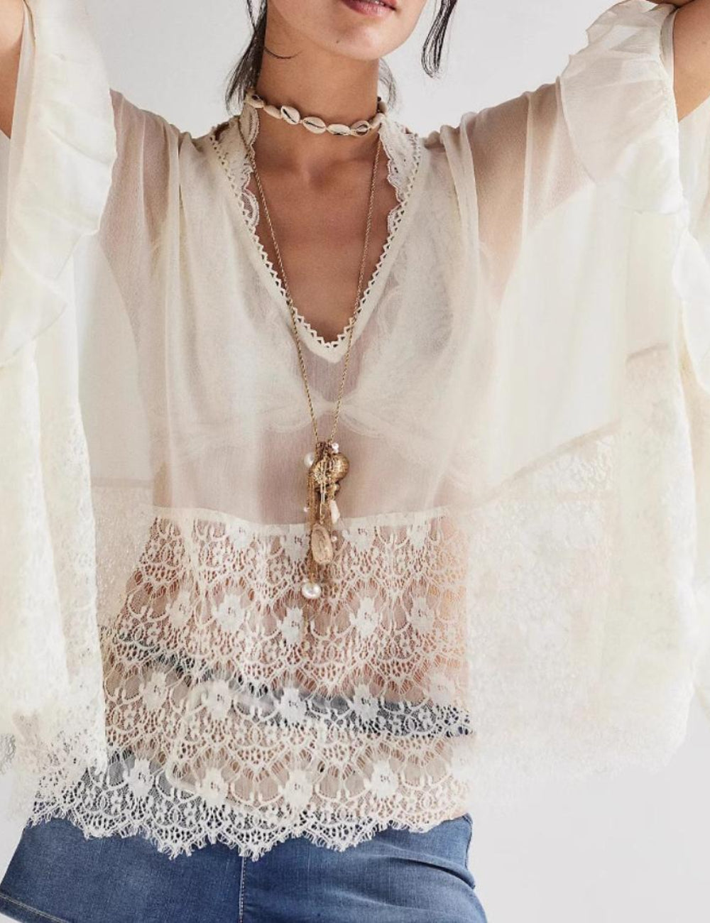 Loose Lace See Through Cover Up Top DP25B726