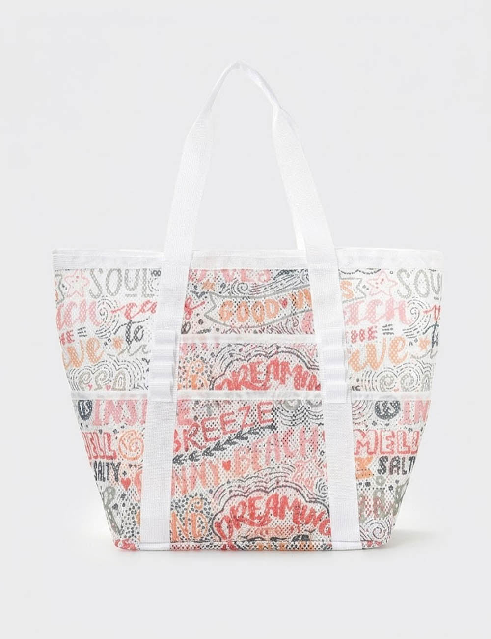 Simple Letter Print  Large Capacity Mesh Shoulder Bag 8BW6BOB89T