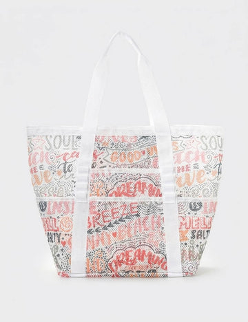 Simple Letter Print  Large Capacity Mesh Shoulder Bag 8BW6BOB89T