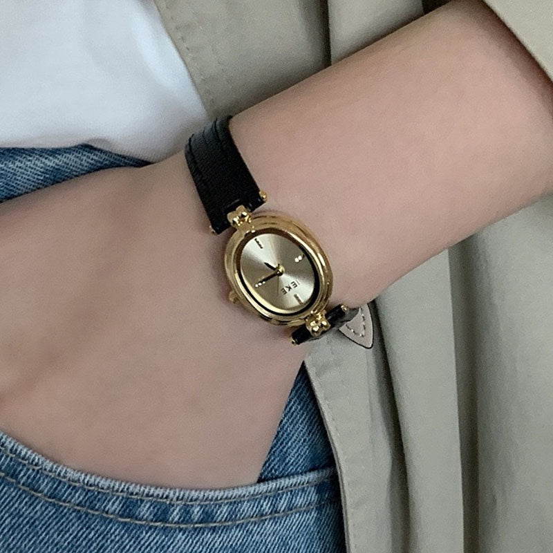 Oval Dial Leather Watch - DippedShop Wholesale - #4163