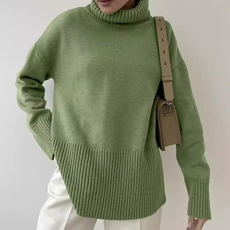 Fall Solid Color Turtleneck Side Slit Sweater DP25G924