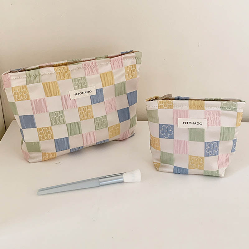 Frensh Floral Plaid Travel Portable Cosmetic Bag MK2BW6W10BOB382