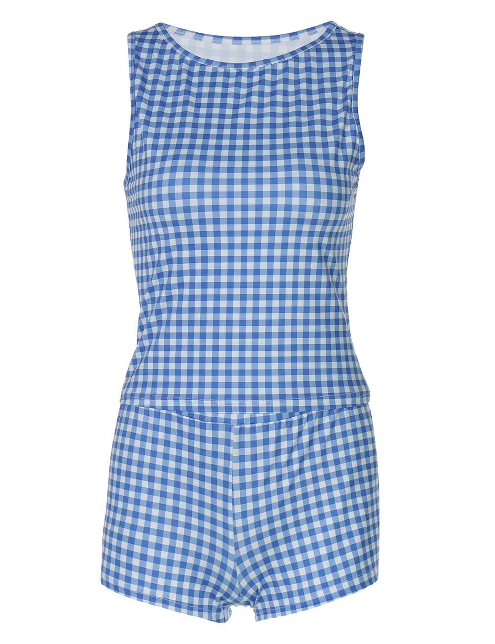 Casual Color Block Plaid Vest Shorts Set DP25F549