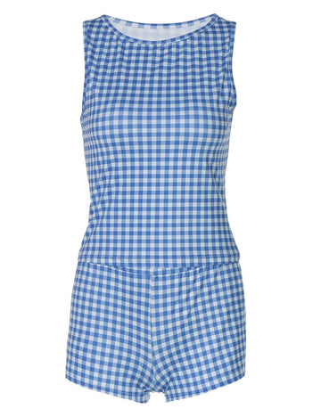 Casual Color Block Plaid Vest Shorts Set DP25F549