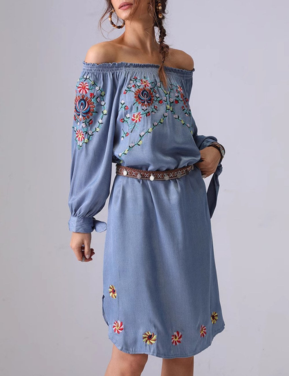 Flower Embroidered Off Shoulder Midi Dress DP25C882