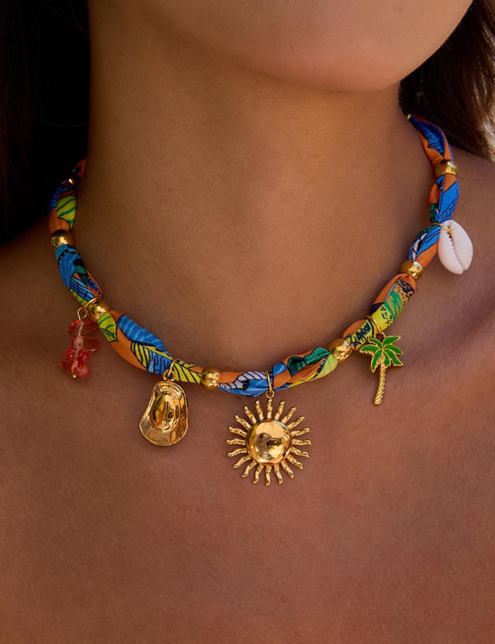 Beach Style Gold Pendant Scarf Necklace DP25E814