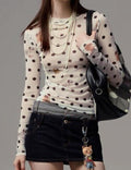Crew Neck Polka Dot Crop Top - DippedShop Wholesale - #9075