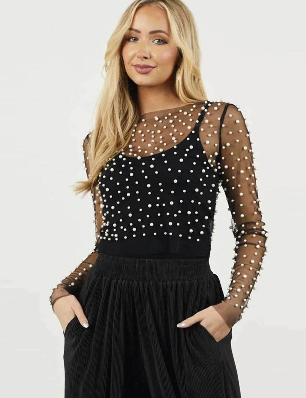 Pearl Studded See Through Top - DippedShop Wholesale - #3683