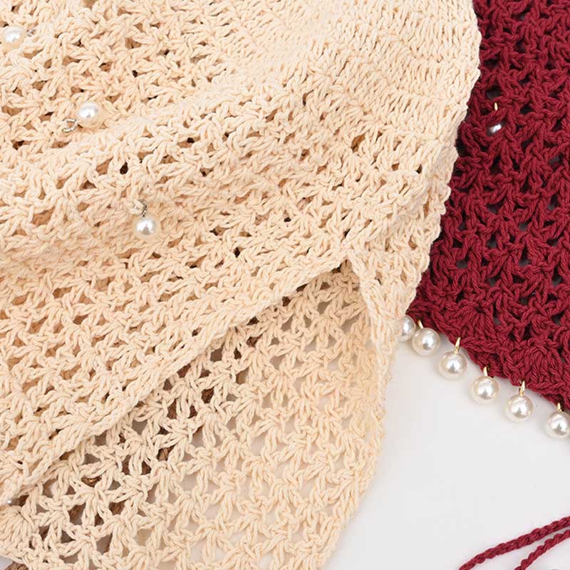 Vintage Pearl Tassel Hollow Out Crochet Beanie Hat MK2CK6W6HAT57