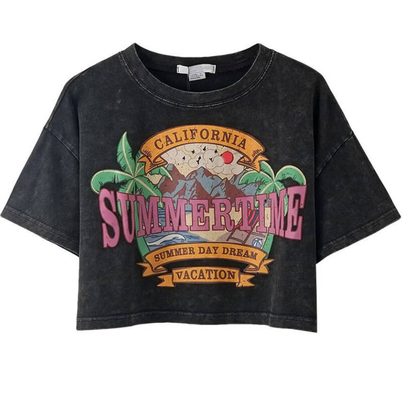 Vintage Distressed Printed Crew Neck T-Shirt DP25D415