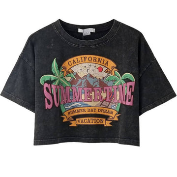 Vintage Distressed Printed Crew Neck T-Shirt DP25D415