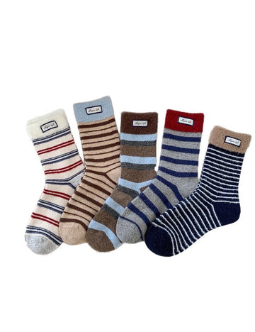 Striped Color Block Thermal Plush Crew Socks DP25H528