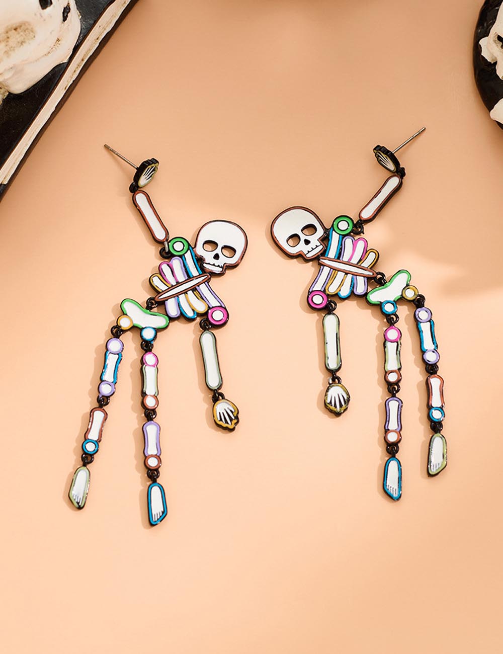 Rhinestone Skeleton Halloween Dangle Stud Earrings DP25G505