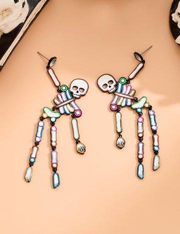 Rhinestone Skeleton Halloween Dangle Stud Earrings DP25G505