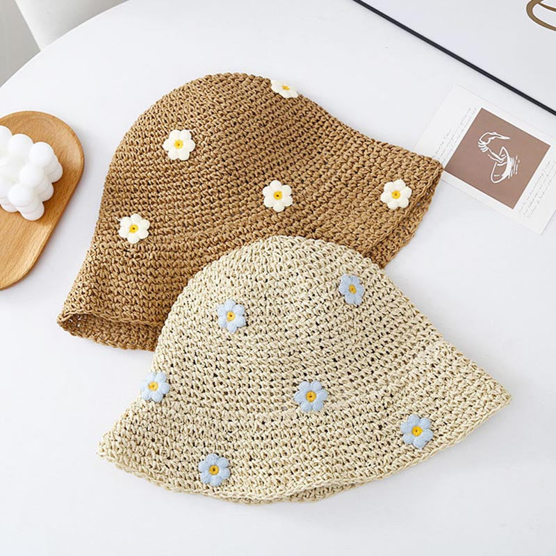 Flower Embroidery Straw Hat - DippedShop Wholesale - #8819