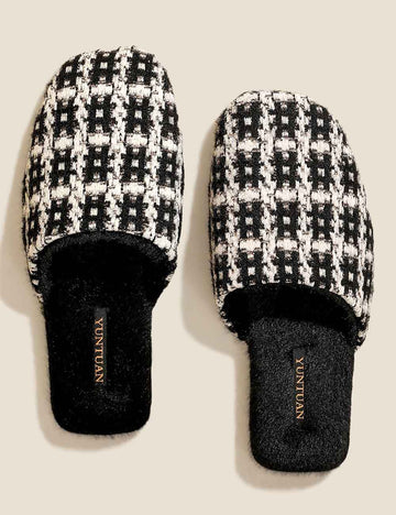 Elegant Color Block Plaid Plush Indoor Slippers DP25H509