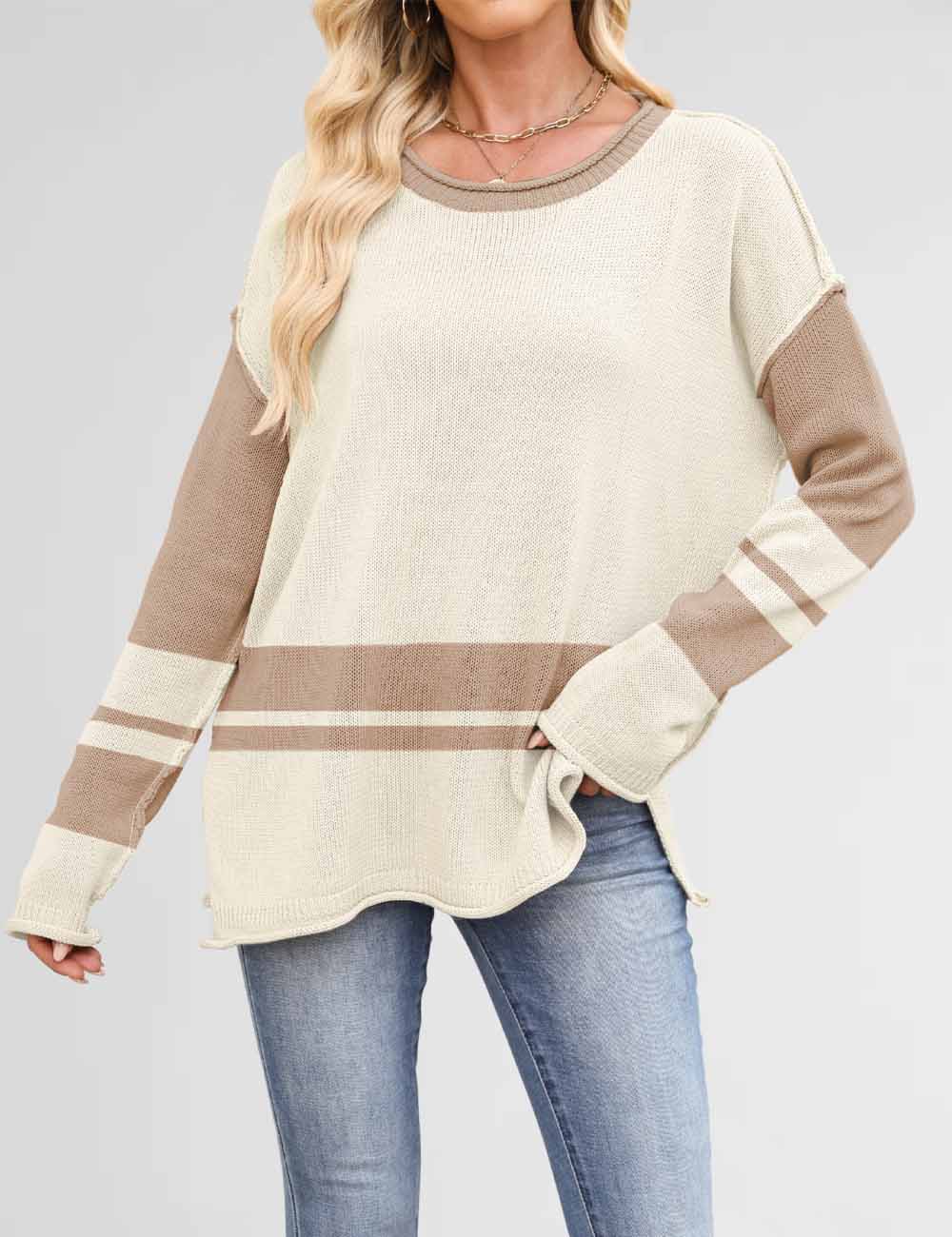 Color Block Round Neck Loose Sweater DP25G917