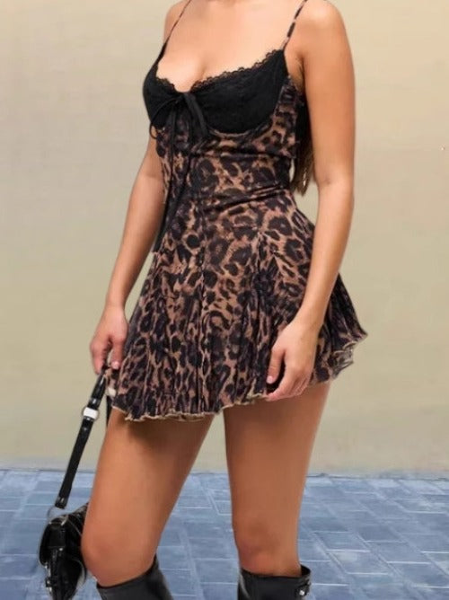 Trendy Leopard Print Spaghetti Strap Mini Dress DP25D568
