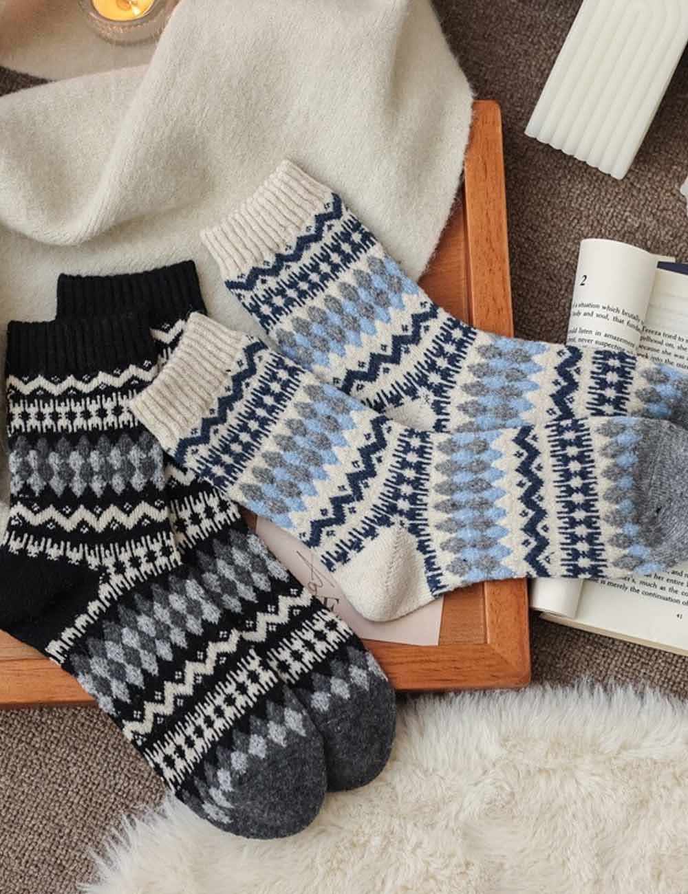 Retro Color Block Thicken Thermal Crew Socks DP25H532