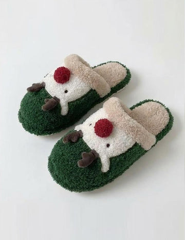 Winter Fuzzy Plush Reindeer Indoor Slippers DP25H486