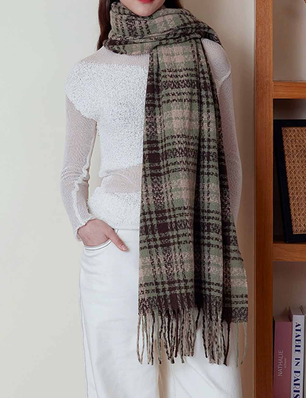 Vintage Plaid Warm Tassel Warm Scarf DP25F618