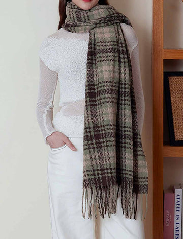Vintage Plaid Warm Tassel Warm Scarf DP25F618
