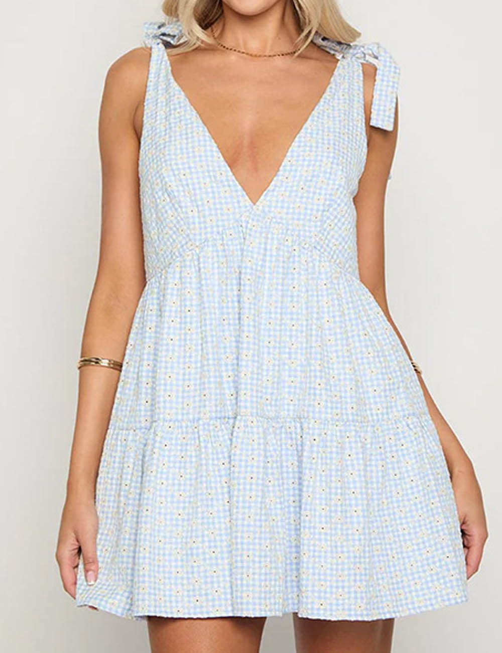 Plaid Tie-Strap Mini Dress - DippedShop Wholesale - #5699