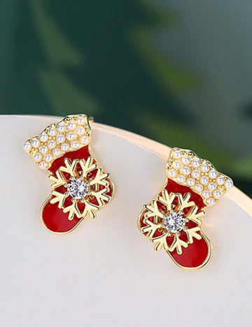 Christmas Cute Red Stocking Snowflake Earrings DPJE1913