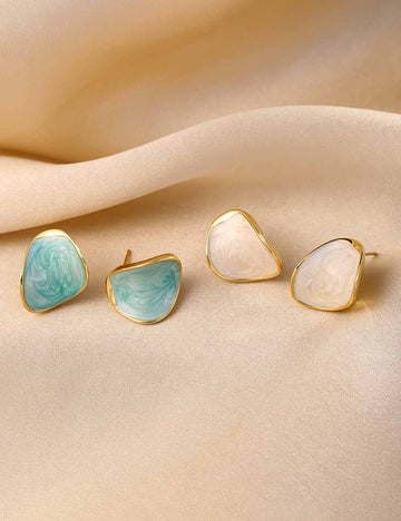 Elegant Gold Irregular Enamel Stud Earrings DP25F793