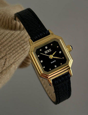 Vintage Octagonal Gold Case Leather Wrist Watch DP25E436