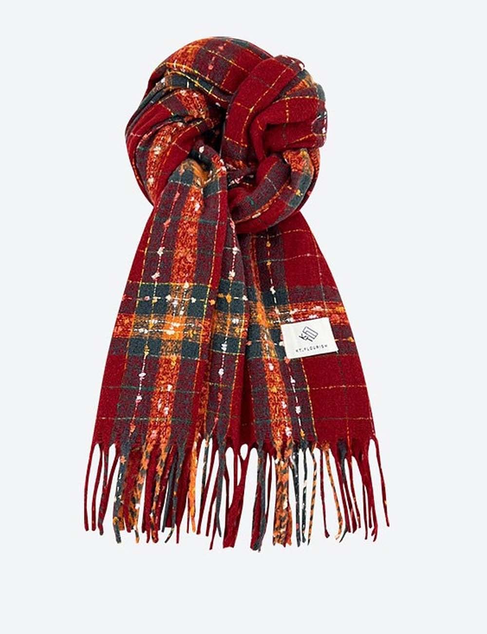 Christmas Warm Color Block Plaid Tassel Scarf DP25H407