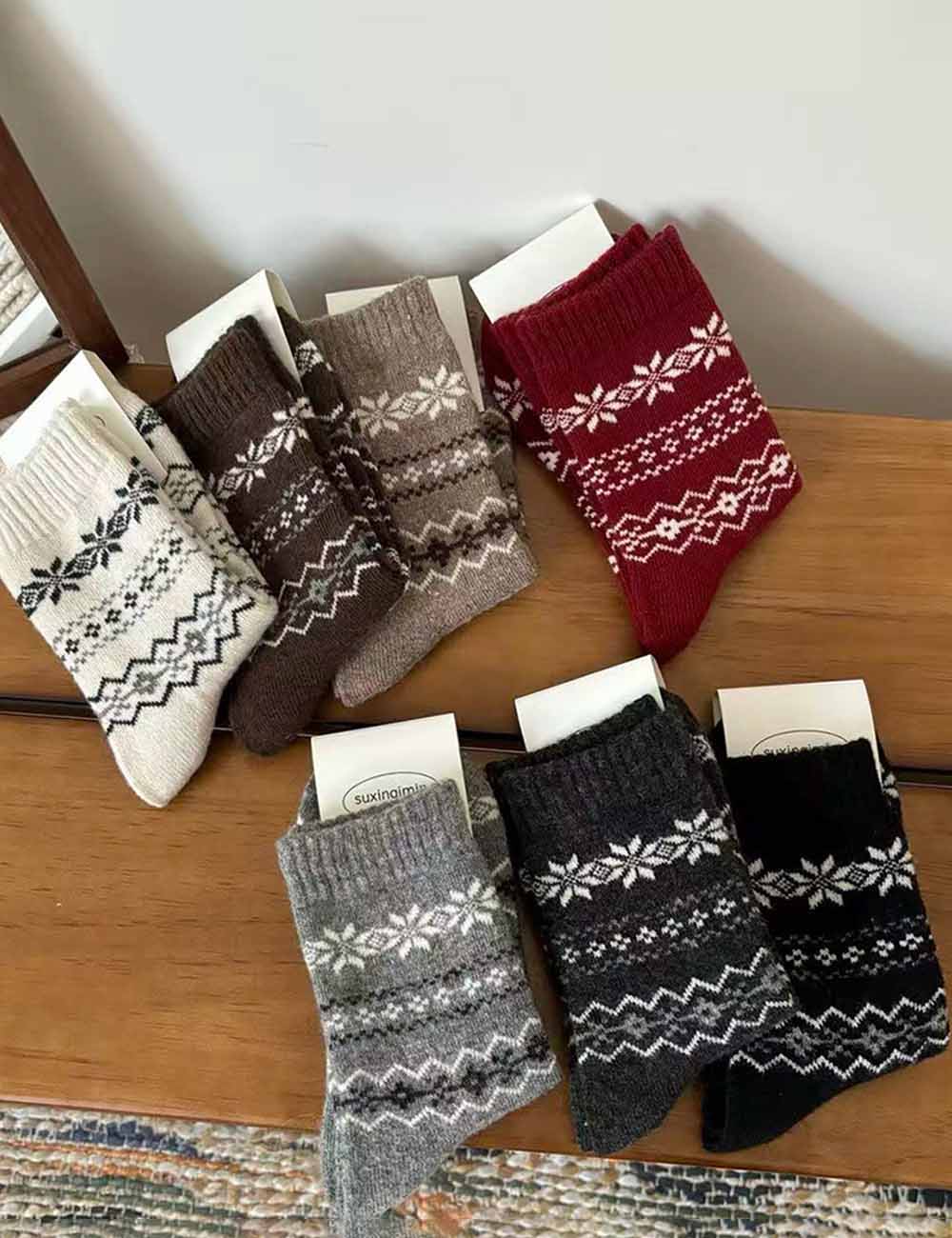 Vintage Snowflake Print Thicken Warm Crew Socks DP25H530
