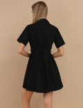 Lapel Button Waist Tie Dress - DippedShop Wholesale - #9539