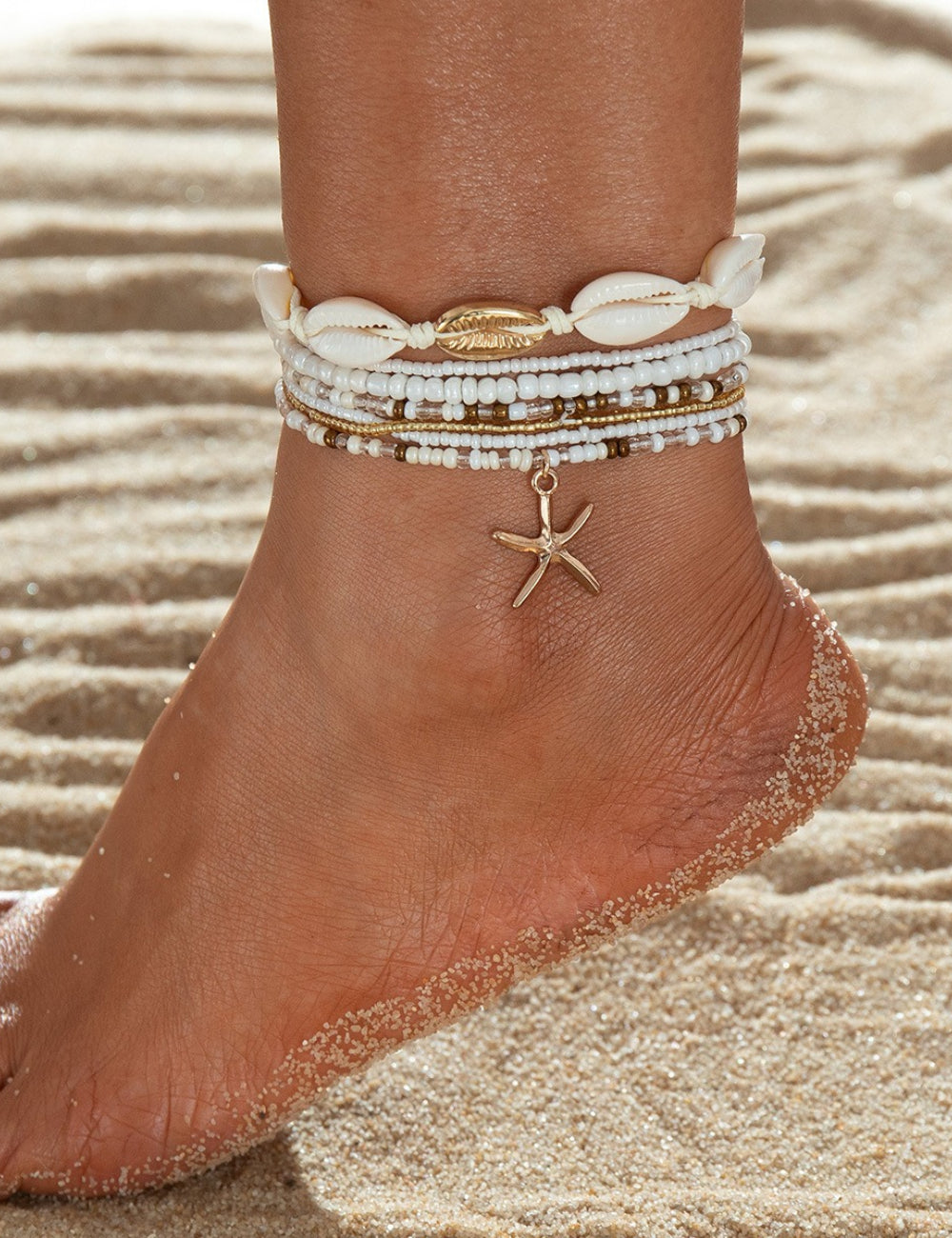 Boho-Style Bead Chain Starfish Pendant Anklets 8ZA6JAB28L